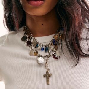 NWT Free People Maxamillion Silver Charm Necklace - Cross my Heart
